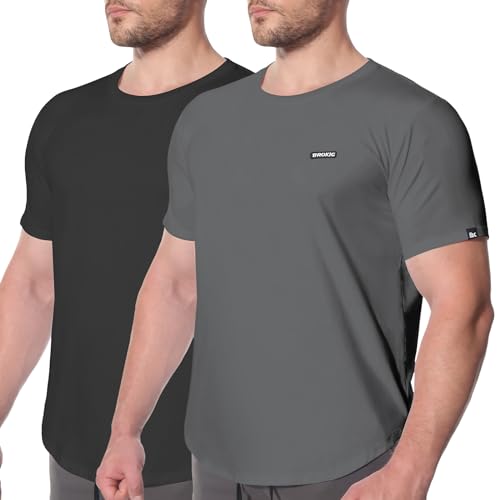 BROKIG Sport Tshirts Herren Funktionsshirt Laufshirt Kurzarm Fitness Trainingsshirt (Schwarz/Dunkelgrau,L) von BROKIG