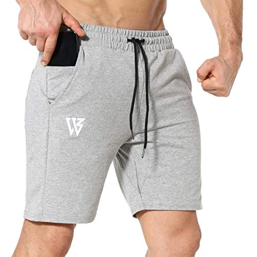 BROKIG Sporthose Herren Kurz Slim Fit Kurze Hosen Fitness Laufshorts Gym Shorts mit Taschen(Hellgrau,M) von BROKIG