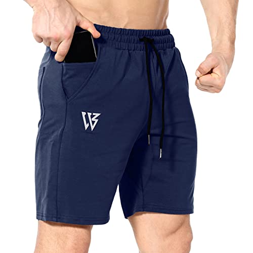 BROKIG Sporthose Herren Kurz Slim Fit Kurze Hosen Fitness Laufshorts Gym Shorts mit Taschen(Marineblau,L) von BROKIG