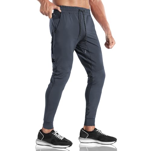 BROKIG Streifen Leichte Jogginghose Herren Trainingshose Slim Fit Laufhose Lang Fitness Sporthose(Dunkelgrau,L) von BROKIG