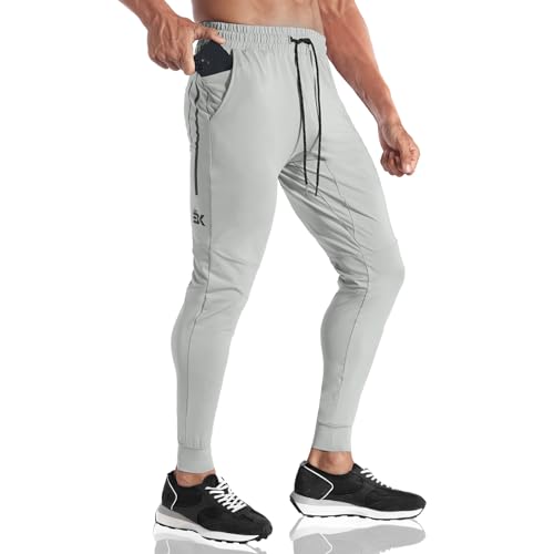 BROKIG Streifen Leichte Jogginghose Herren Trainingshose Slim Fit Laufhose Lang Fitness Sporthose(Hellgrau,L) von BROKIG