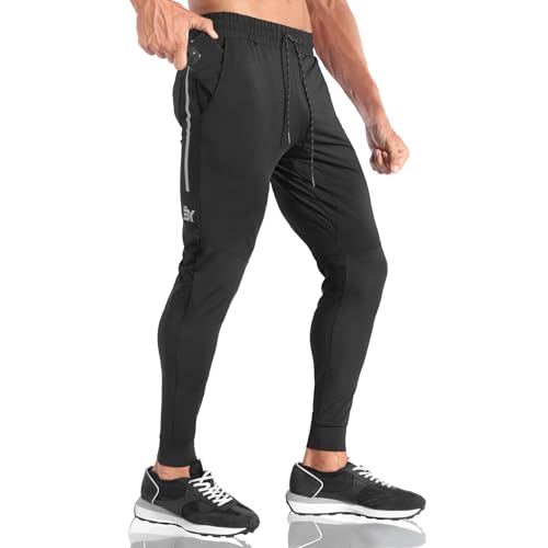 BROKIG Streifen Leichte Jogginghose Herren Trainingshose Slim Fit Laufhose Lang Fitness Sporthose(Schwarz,M) von BROKIG