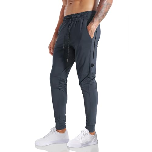 BROKIG Streifen Leichte Trainingshose Herren Lang, Gym Jogginghose Herren Slim Fit Laufhose Lang Fitness Sporthose mit Reißverschlusstasche(Dunkelgrau,XXL) von BROKIG