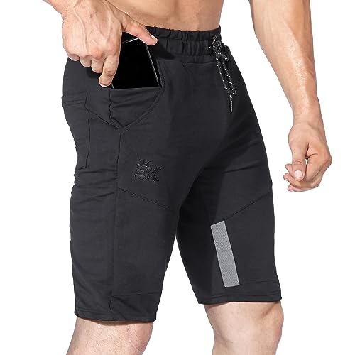BROKIG Herren-Sportshorts für Krafttraining, Baumwolle, Slim mit Reißverschlusstaschen, Schwarz , XL von BROKIG