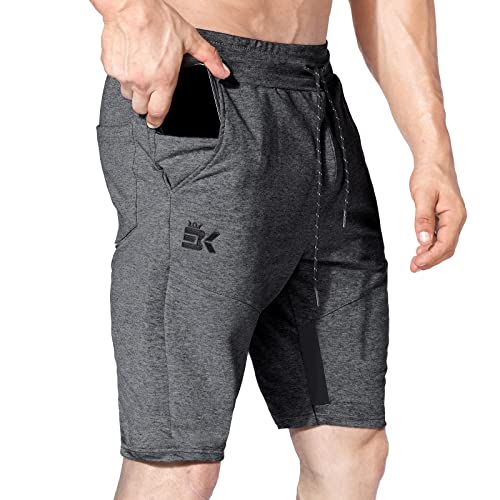 BROKIG Streifen Shorts für Krafttraining, Sport, Herren, Baumwolle, Slim mit Reißverschlusstaschen, dunkelgrau, M von BROKIG