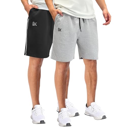 BROKIG Unreiß Kurze Hosen Herren, 2er Pack Gerade Shorts Herren Loser Passform Sporthose Herren Kurz Freizeithose mit Taschen (Schwarz-Hellgrau,L) von BROKIG