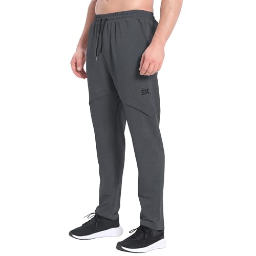 BROKIG Vermesh Gerade Jogginghose Trainingshose Herren Lang, Baumwolle Atmungsaktiv Breite Hose Herren Loser Passform Sporthose Herren Freizeithose mit Taschen (Dunkelgrau,S) von BROKIG