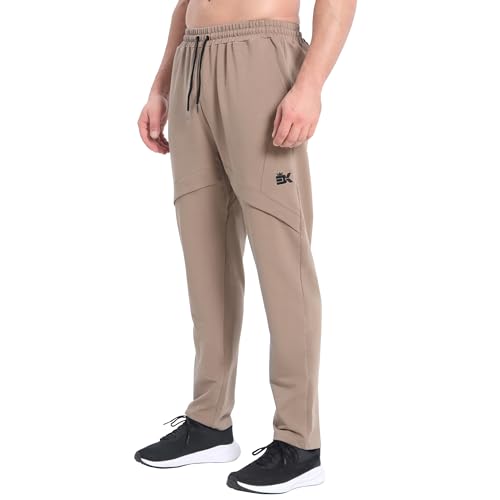 BROKIG Vermesh Gerade Jogginghose Trainingshose Herren Lang, Baumwolle Atmungsaktiv Breite Hose Herren Loser Passform Sporthose Herren Freizeithose mit Taschen (Khaki,M) von BROKIG