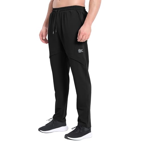 BROKIG Vermesh Gerade Jogginghose Trainingshose Herren Lang, Baumwolle Atmungsaktiv Breite Hose Herren Loser Passform Sporthose Herren Freizeithose mit Taschen (Schwarz,S) von BROKIG