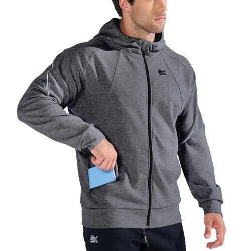BROKIG Zip Hoodie Herren Baumwolle, Fitness Laufjacke Gym Kapuzenpullover Trainingsjacke mit Reißverschluss Tasche (Dunkelgrau,M) von BROKIG