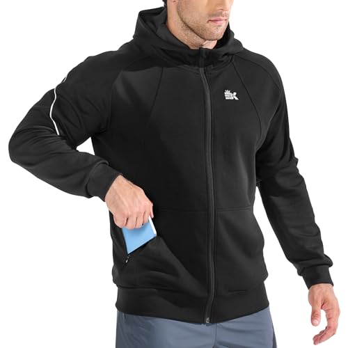 BROKIG Zip Hoodie Herren Baumwolle, Fitness Laufjacke Gym Kapuzenpullover Trainingsjacke mit Reißverschluss Tasche (Schwarz,M) von BROKIG