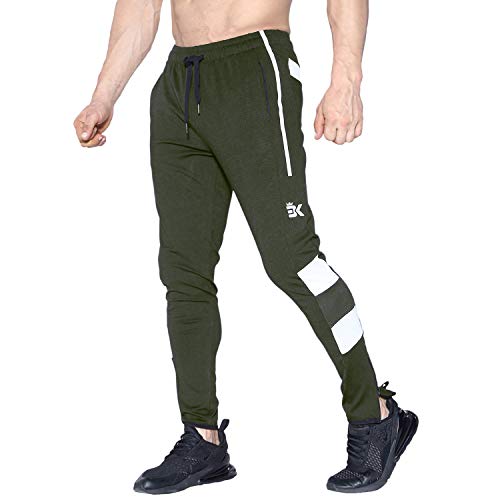 Brokig Herren Sporthose Gym Jogginghose Slim Fit Jogginghose Beinabschluss Reißverschluss Gr. 27-32, armee-grün von BROKIG