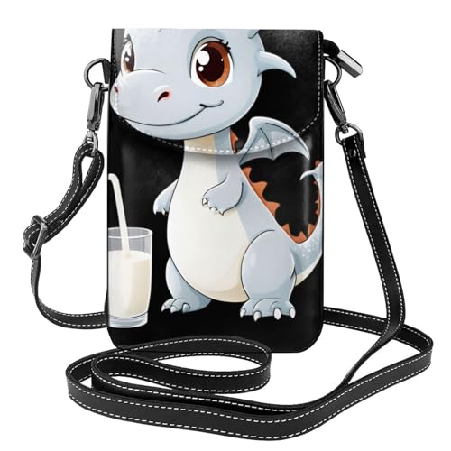 BROLEO A Little Milk Dragon Who Steals Milk Printing Small Leather Women'S Crossbody Flip Phone Bag, Waterproof And Durable von BROLEO