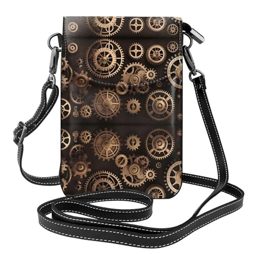 BROLEO Damen-Leder-Handygeldbörse, Steampunk, mechanische Zahnräder, Bild, multifunktional, weich, langlebig, praktisch für den täglichen Gebrauch und auf Reisen, Schwarz , Einheitsgröße von BROLEO