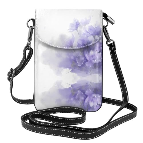 BROLEO Damen-Umhängetasche, Leder, Blumendruck, klein, wasserdicht, langlebig, Weiß / Violett von BROLEO