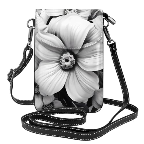 BROLEO Damen-Umhängetasche, Leder, Schwarz / Weiß gestreift, Blumendruck, klein, wasserdicht und langlebig von BROLEO