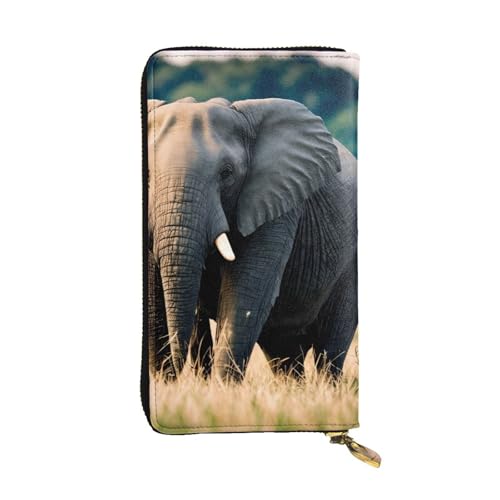 BROLEO Elephant in The Grassland Prints Leder Lange Clutch Geldbörse für modische Mädchen und Frauen – langlebig, stilvoll und funktional, Schwarz , Einheitsgröße von BROLEO