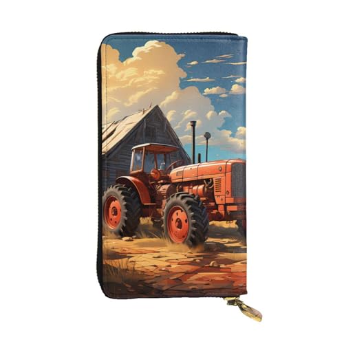 BROLEO Geldbörse aus Leder - Stilvolle und langlebige Geldbörse für Damen mit mehreren Fächern und Reißverschluss-Design Bauernhof Rot Traktor Bild, Schwarz, Einheitsgröße von BROLEO