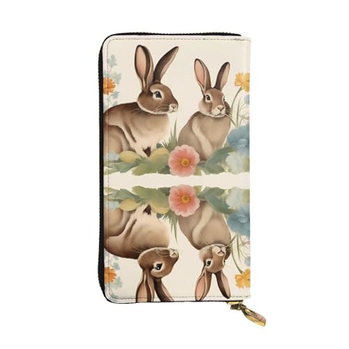 BROLEO Geldbörse aus Leder - Stilvolle und langlebige Geldbörse für Damen mit mehreren Fächern und Reißverschluss-Design Vintage Blume Kaninchen Osterbild Schwarz Einheitsgröße, Schwarz , von BROLEO