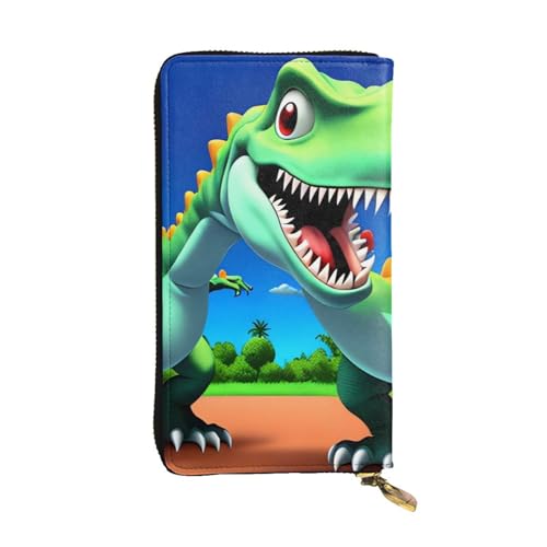 BROLEO Geldbörse aus Leder - Stilvolle und langlebige Geldbörse für Frauen mit mehreren Fächern und Reißverschluss-Design, Cartoon-Dinosaurier-Bild, Schwarz, Einheitsgröße, Schwarz , Einheitsgröße von BROLEO