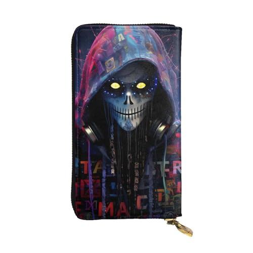 BROLEO Geldbörse aus Leder – stilvolle und langlebige Geldbörse für Damen mit mehreren Fächern und Reißverschluss-Design Hacker-Ära-Bild, Schwarz, Einheitsgröße, Schwarz , Einheitsgröße von BROLEO