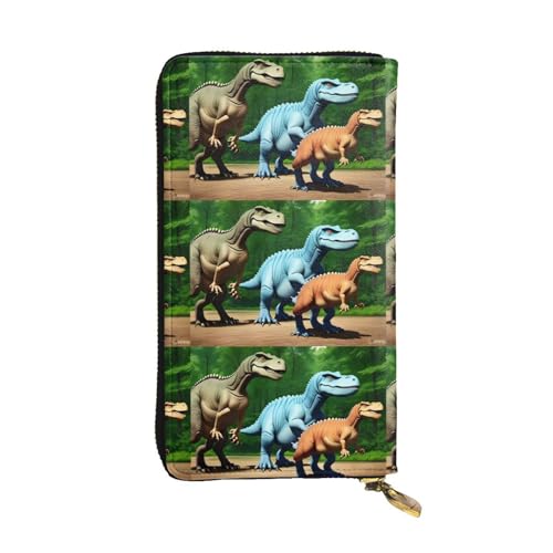 BROLEO Geldbörse aus Leder – stilvolle und langlebige Geldbörse für Frauen mit mehreren Fächern und Reißverschluss-Design, Dinosaurier-Bild, Schwarz, Einheitsgröße, Schwarz , Einheitsgröße von BROLEO
