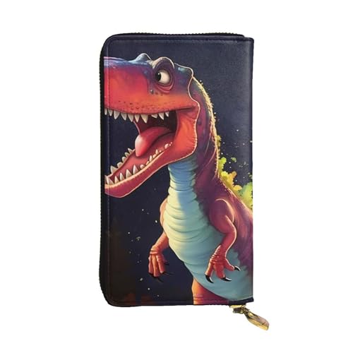 BROLEO Große Mündung Dinosaurier Bild Leder Lange Clutch Geldbörse für modische Mädchen und Frauen – langlebig, stilvoll und funktional, Schwarz , Einheitsgröße von BROLEO