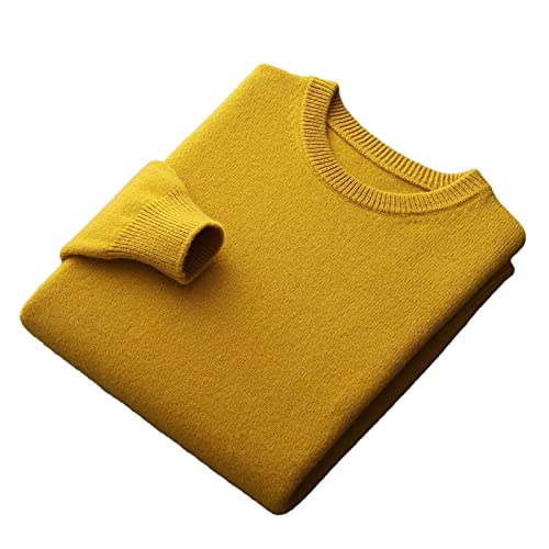 BROLEO Herren-Strickpullover, Rundhalsausschnitt, Wollpullover, dicker Langarm-Pullover, lockerer Pullover (Größe: M, Farbe: Gelb) von BROLEO
