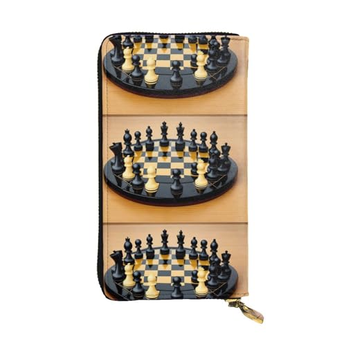 BROLEO International Chess Picture Leather Long Clutch Wallet for Fashionable Girls and Women - Durable, Stylish and Functional, Schwarz , Einheitsgröße von BROLEO