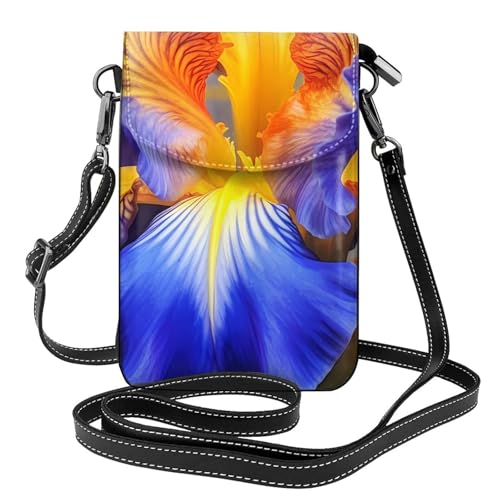 BROLEO Kleine Damen-Umhängetasche, Leder, mit Blumendruck, Gelb und Blau, wasserdicht und langlebig von BROLEO