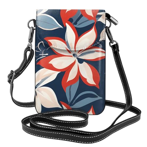 BROLEO Kleine Handy-Geldbörse, 19,3 x 12,4 cm, Amerika, patriotische Blumendrucke, Leder, Crossbody-Klappe, Handytasche für Damen, perfekt für Spaziergänge, Camping von BROLEO