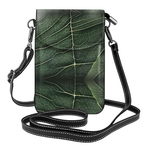 BROLEO Kleine Handy-Geldbörse, 19,3 x 12,4 cm, Baumblatt-Textur, Aderendruck, Leder, Crossbody-Klappe, Handytasche für Damen, perfekt für Spaziergänge, Camping von BROLEO