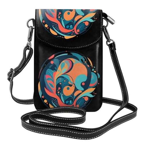 BROLEO Kleine Handy-Geldbörse, 19,3 x 12,4 cm, Blätter- und Tropfen-Druck, Leder, Crossbody-Klappe, Handytasche für Damen, perfekt für Spaziergänge, Camping von BROLEO