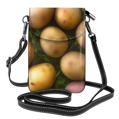 BROLEO Kleine Handy-Geldbörse, 19,3 x 12,4 cm, Gartenkartoffel-Druck, Leder, Crossbody-Klappe, Handytasche für Damen, perfekt für Spaziergänge, Camping von BROLEO