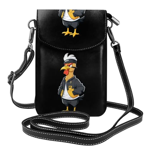BROLEO Kleine Handy-Geldbörse, 19,3 x 12,4 cm, Hip-Hop-Stil, Huhn-Aufdruck, Leder, Crossbody-Klappe, Handytasche für Damen, perfekt für Spaziergänge, Camping von BROLEO