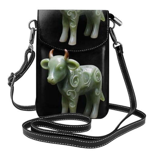 BROLEO Kleine Handy-Geldbörse, 19,3 x 12,4 cm, Jade-geschnitztes Kalbendruck, Leder, Crossbody-Klappe, Handytasche für Damen, perfekt für Spaziergänge, Camping von BROLEO