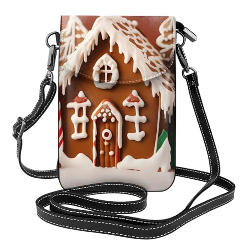 BROLEO Kleine Handy-Geldbörse, 19,3 x 12,4 cm, Lebkuchenhaus-Druck, Leder, Crossbody-Klappe, Handytasche für Damen, perfekt zum Wandern, Camping von BROLEO