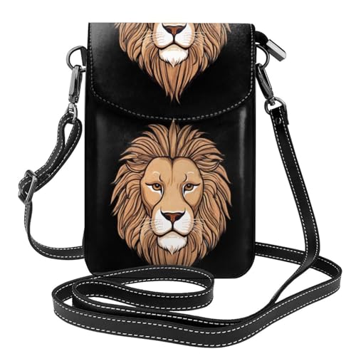 BROLEO Kleine Handy-Geldbörse, 19,3 x 12,4 cm, Leonardo_Vision_XL_Lion_Head_1 Drucke, Leder, Crossbody-Klappe, Handytasche für Damen, perfekt für Spaziergänge, Camping von BROLEO