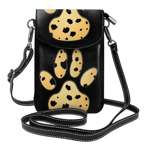 BROLEO Kleine Handy-Geldbörse, 19,3 x 12,4 cm, Leopardenmuster, Hundepfotenabdruck, Leder, Crossbody-Klappe, Handytasche für Damen, perfekt für Spaziergänge, Camping von BROLEO