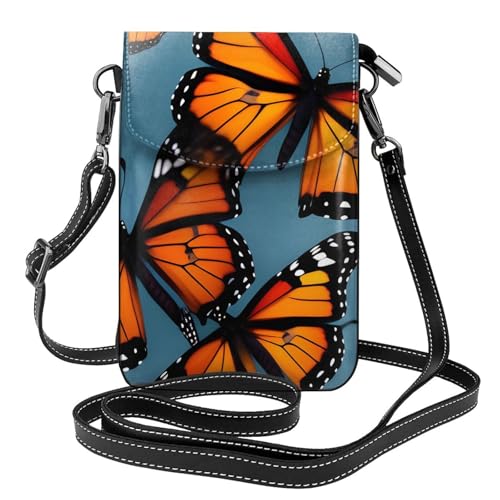 BROLEO Kleine Handy-Geldbörse, 19,3 x 12,4 cm, Monarch-Schmetterlinge, Leder, Crossbody-Klappe, Handytasche für Damen, perfekt für Spaziergänge, Camping von BROLEO