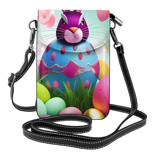 BROLEO Kleine Handy-Geldbörse, 19,3 x 12,4 cm, Motiv: Frühling/Frohe Ostern, Urlaub, Leder, Crossbody-Klappe, Handytasche für Damen, perfekt für Spaziergänge, Camping von BROLEO