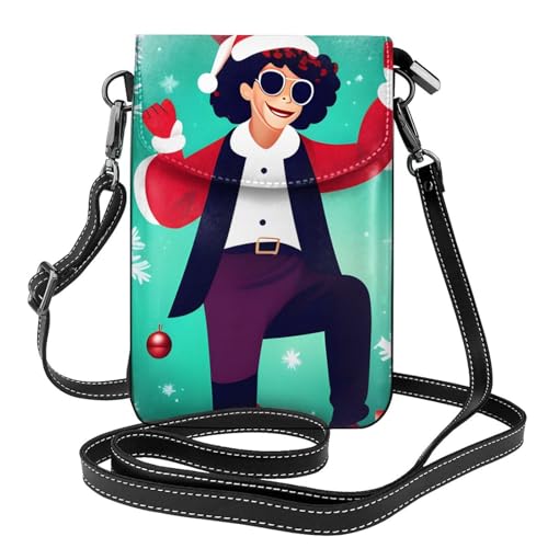 BROLEO Kleine Handy-Geldbörse, 19,3 x 12,4 cm, Motiv: Merry Christmas Wishes Prints, Leder, Crossbody-Klappe, Handytasche für Damen, perfekt für Spaziergänge, Camping von BROLEO
