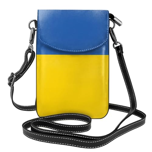 BROLEO Kleine Handy-Geldbörse, 19,3 x 12,4 cm, Motiv: Ukraine-Flagge, Leder, Crossbody-Klappe, Handytasche für Damen, perfekt für Spaziergänge, Camping von BROLEO