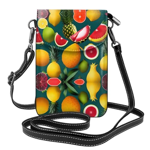 BROLEO Kleine Handy-Geldbörse, 19,3 x 12,4 cm, Motiv: tropische Früchte, Leder, Crossbody-Klappe, Handytasche für Damen, perfekt für Spaziergänge, Camping von BROLEO