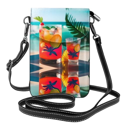 BROLEO Kleine Handy-Geldbörse, 19,3 x 12,4 cm, Motiv: tropische Strand-Getränke, Leder, Crossbody-Klappe, Handytasche für Damen, perfekt für Spaziergänge, Camping von BROLEO