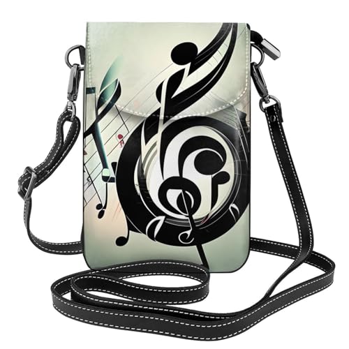 BROLEO Kleine Handy-Geldbörse, 19,3 x 12,4 cm, Musik-Notenschlüssel-Aufdruck, Leder, Crossbody-Klappe, Handytasche für Damen, perfekt für Spaziergänge, Camping von BROLEO
