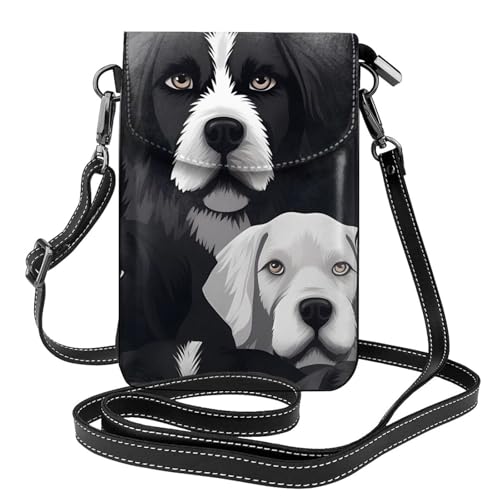 BROLEO Kleine Handy-Geldbörse, 19,3 x 12,4 cm, Schwarz und Weiß, Hunde-Aufdruck, Leder, Crossbody-Klappe, Handytasche für Damen, perfekt für Spaziergänge, Camping von BROLEO