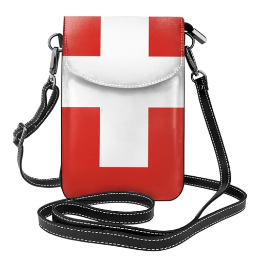 BROLEO Kleine Handy-Geldbörse, 19,3 x 12,4 cm, Schweizer Flagge, Leder, Crossbody-Klappe, Handytasche für Damen, perfekt für Spaziergänge, Camping von BROLEO