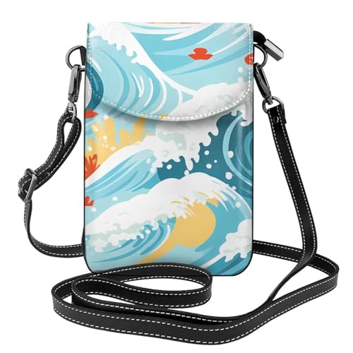 BROLEO Kleine Handy-Geldbörse, 19,3 x 12,4 cm, Strand-Surf-Druck, Leder, Crossbody-Klappe, Handytasche für Damen, perfekt für Spaziergänge, Camping von BROLEO