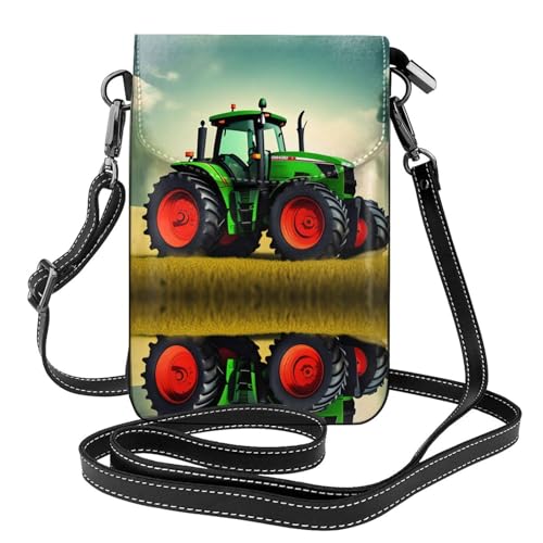 BROLEO Kleine Handy-Geldbörse, 19,3 x 12,4 cm, Traktor-Motiv, Leder, Crossbody-Klappe, Handytasche für Damen, perfekt für Spaziergänge, Camping von BROLEO